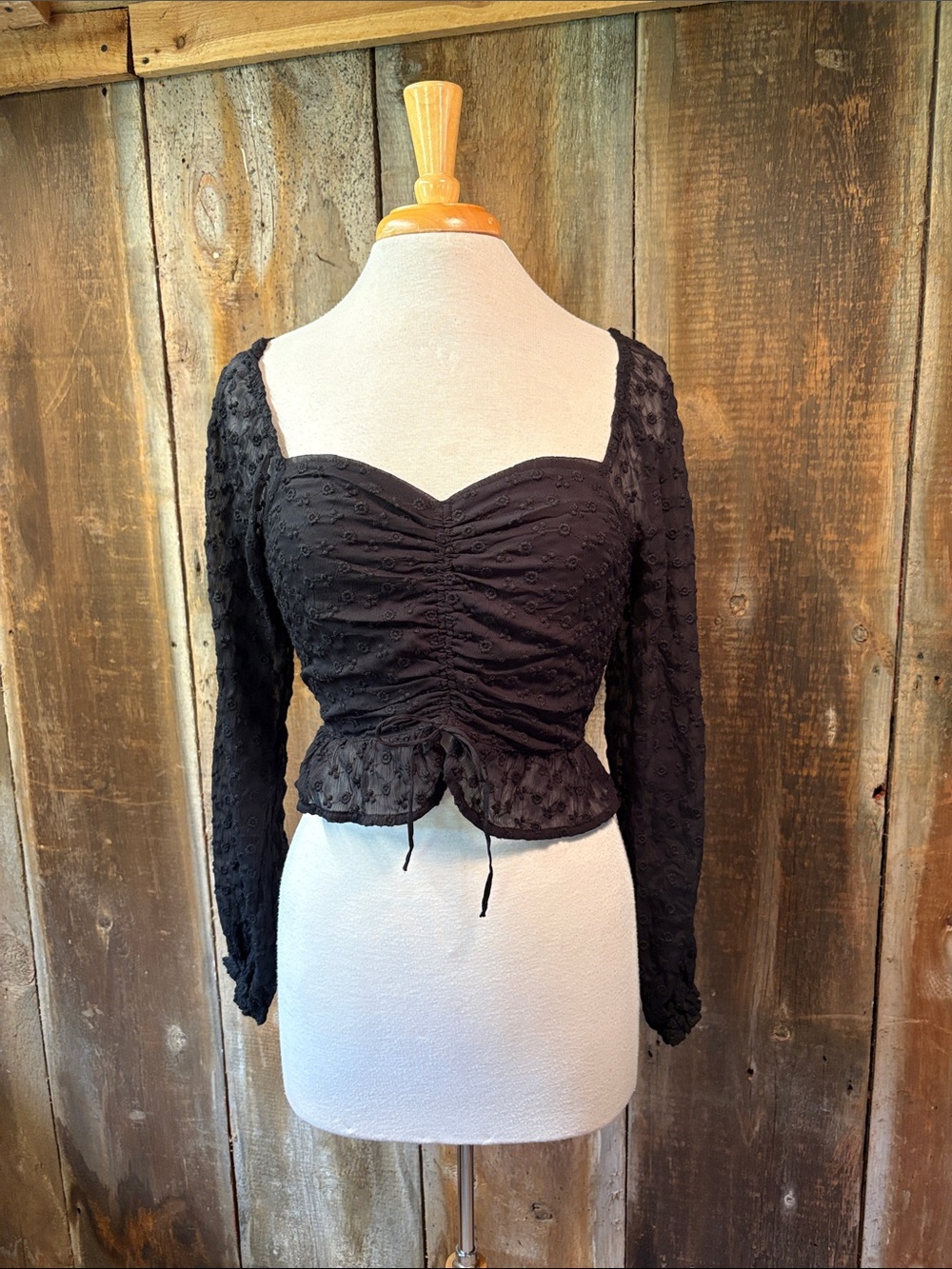 NWT Hollister Black Eyelet Crop Cinched Top XS